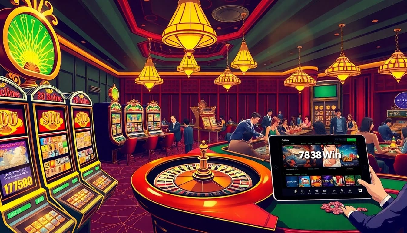 Players engaging with vibrant slot machines at https://78wintl.org/ casino, capturing the excitement of online gambling.