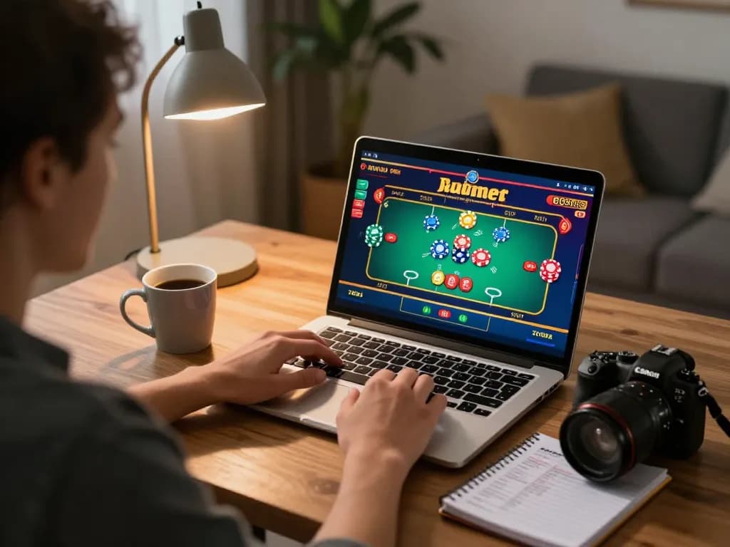 Player strategizing bankroll management while enjoying online gaming with RR88 interface.