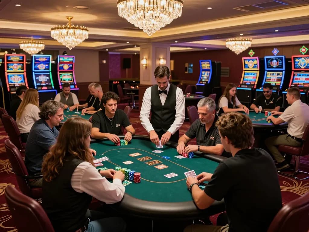 Players strategizing in an upscale poker room, placing bets with lc888 visible on chips.