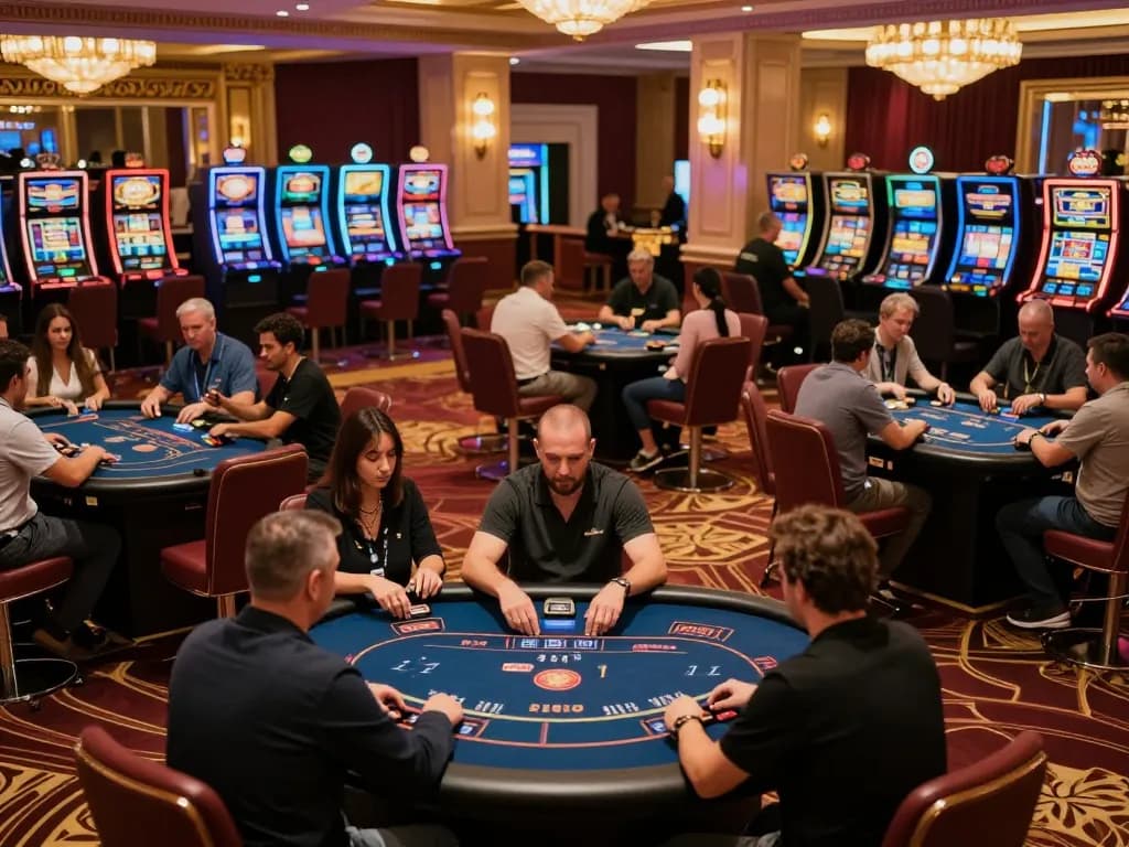 Players strategizing at WW88 casino tables amid vibrant gaming atmosphere