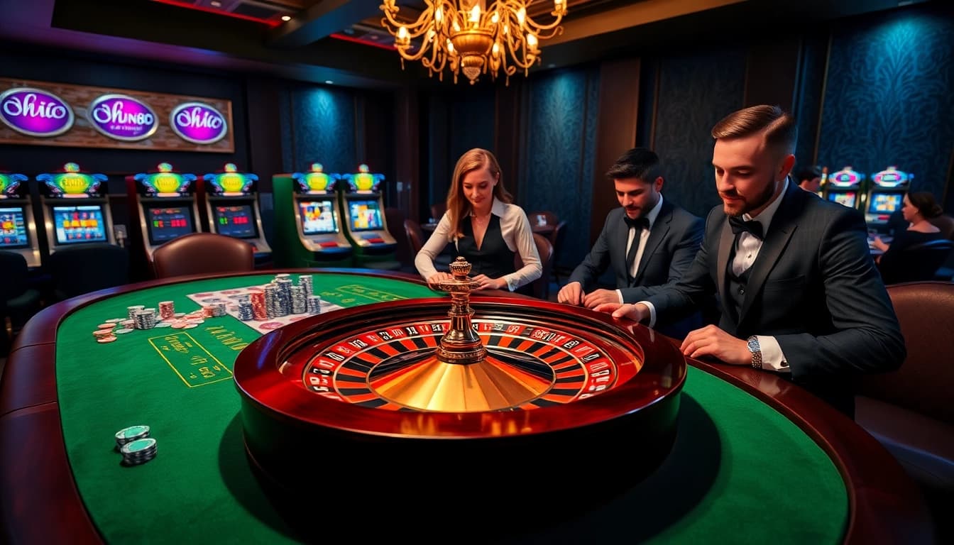 Experience the thrill of gaming at dh88 with elegant tables, vibrant roulette wheels, and engaged players.