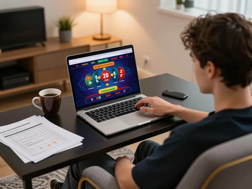 Engaged gambler at home placing bets on https://tr88k.com/ while analyzing gameplay strategies and enjoying a cozy atmosphere.