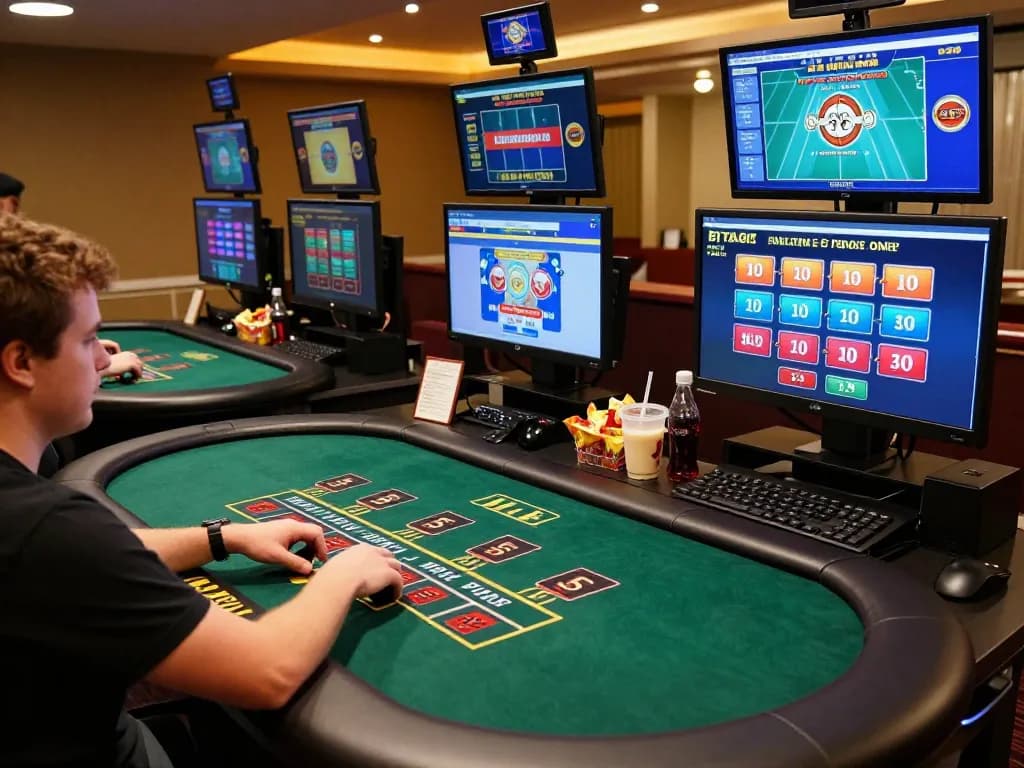 Engaging in a live dealer game on fabet, showcasing an online gambling setup with multiple screens.