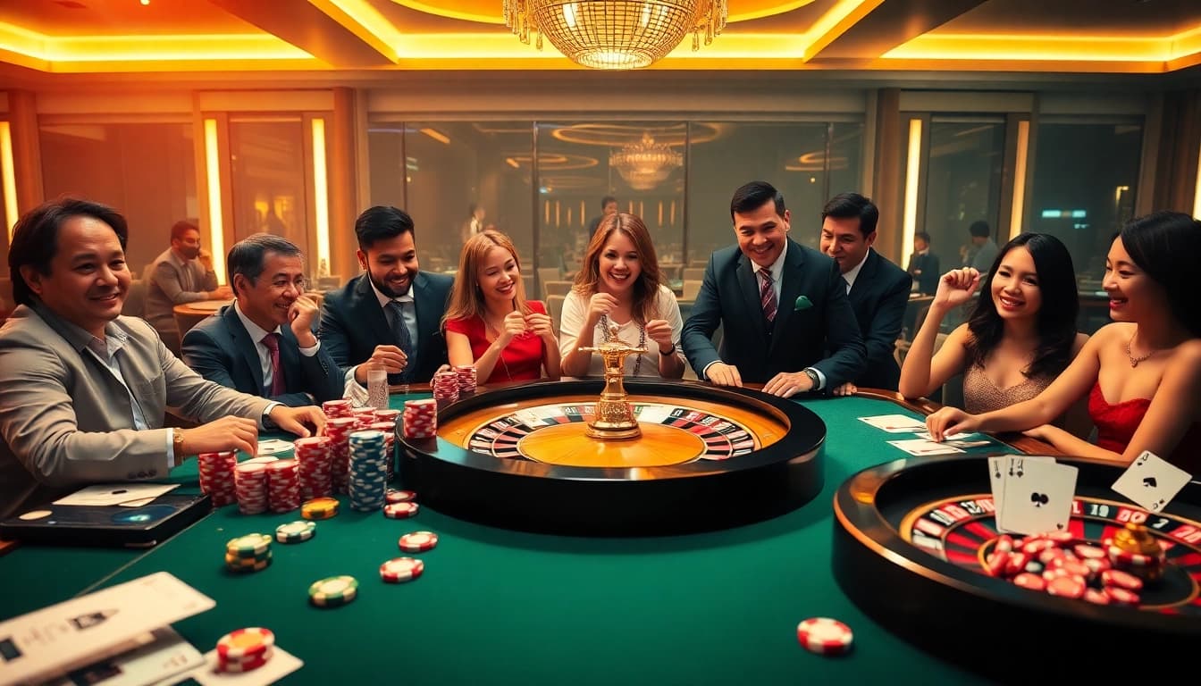 High-stakes gaming experience at https://tg888.co.com/ with vibrant casino tables and excited players.