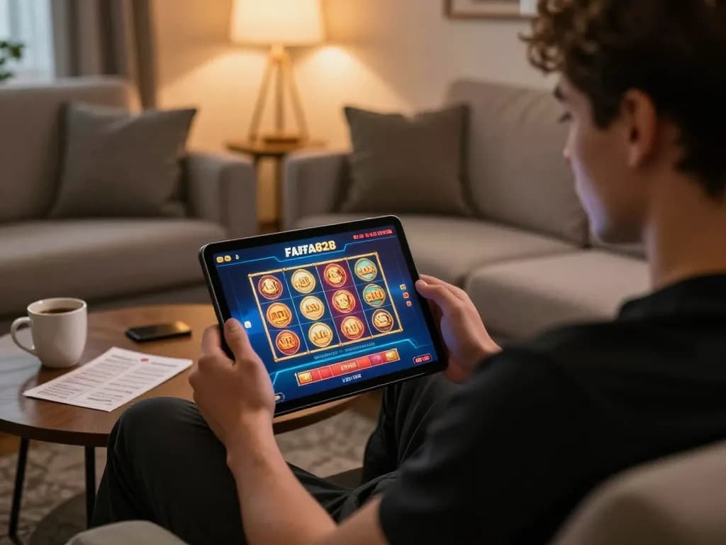 Engaging gameplay on FAFA828's online platform with player using tablet for a seamless experience.