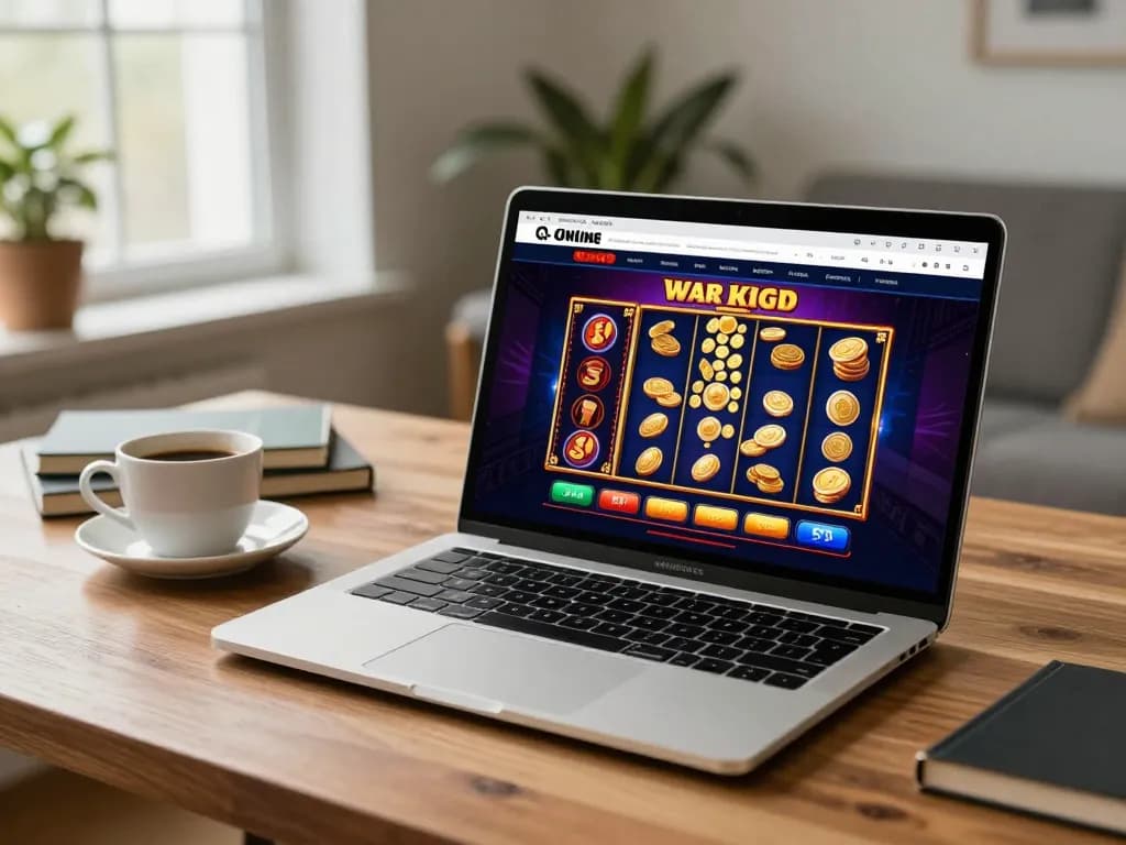 MMOO online casino interface showcasing exciting gameplay on a laptop in a cozy setting.