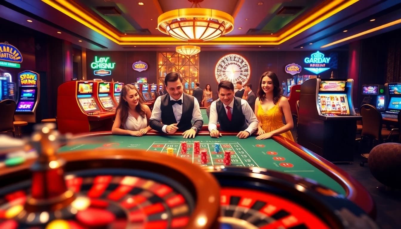 Experience an exciting gaming session at https://gk88.bond/ with intense blackjack action and vibrant casino decor.