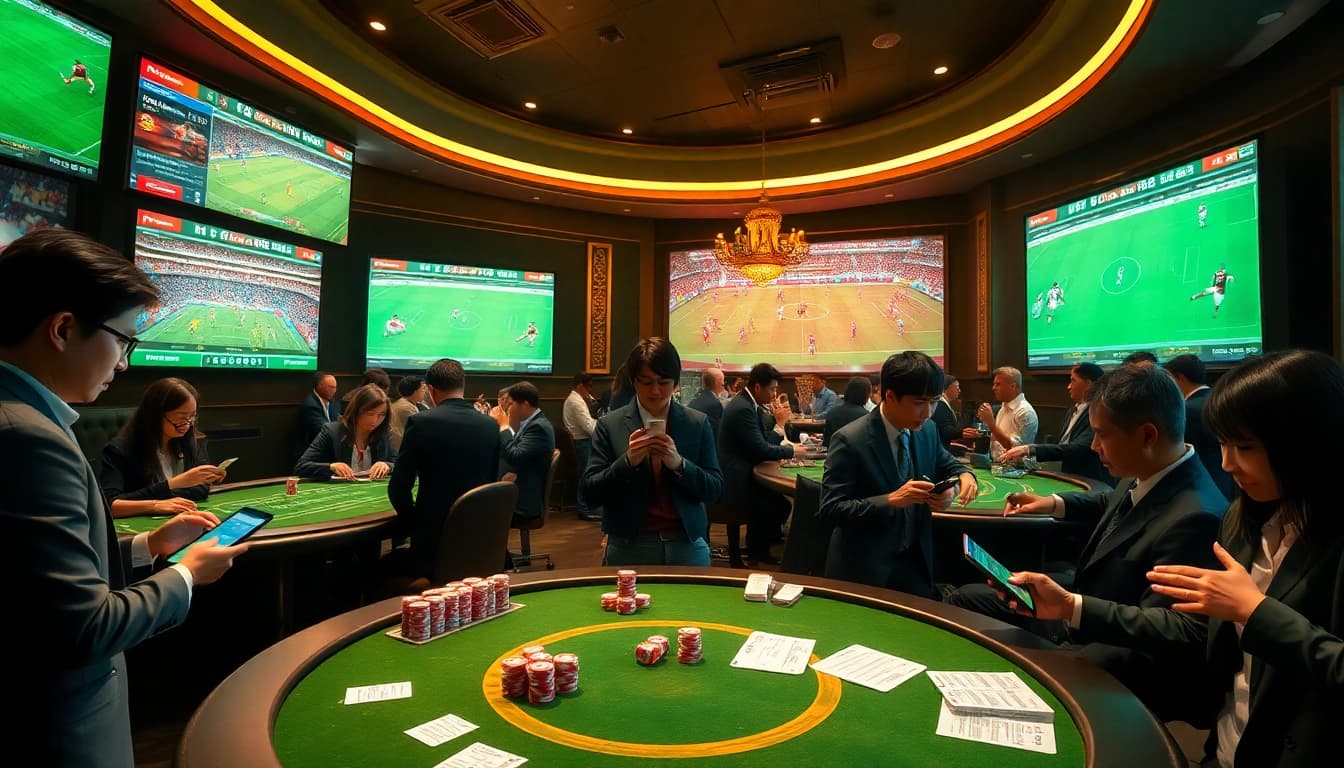 Situs Judi Bola Resmi engaging bettors in a lively and dynamic sports betting environment.