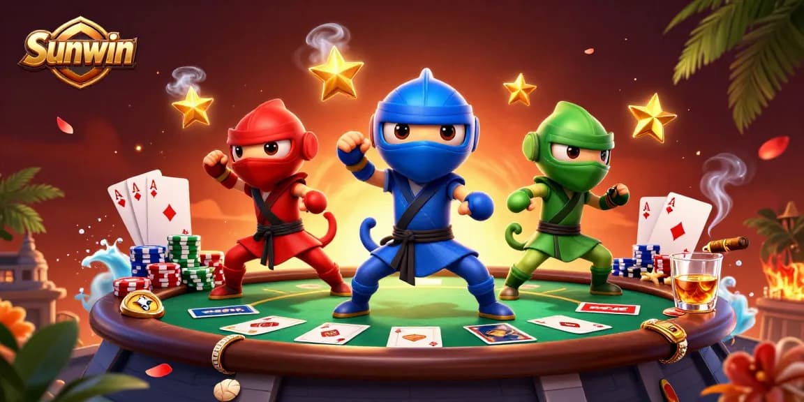 Sunwin attracts players with vibrant 3D chameleons engaging in dynamic casino action.