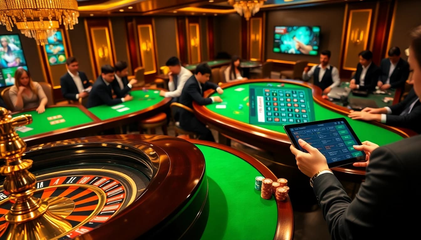 SODO casino scene with vibrant tables and excited players engaged in thrilling games.