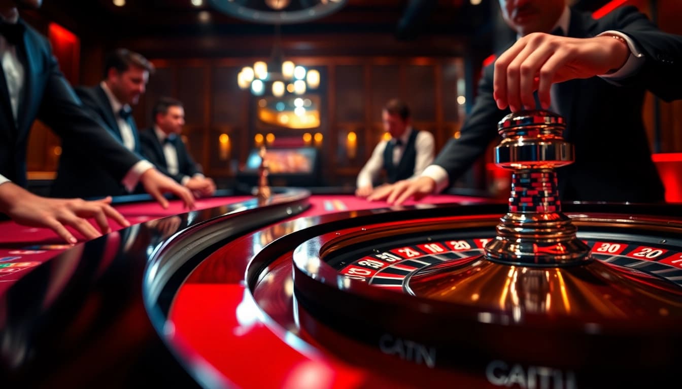 Engage with AT99 casino excitement at a vibrant roulette table, capturing thrilling bets.