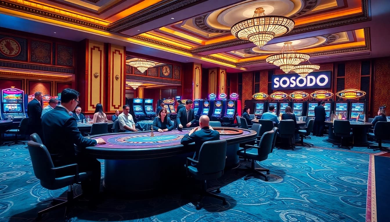 Experience thrilling gaming at SODO CASINO with engaged players at the poker table.