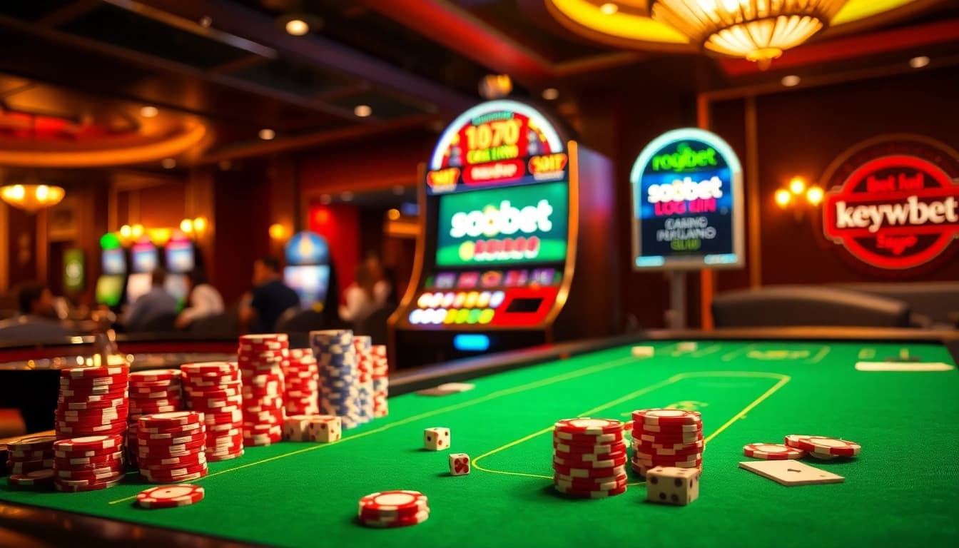 Engaging gamblers at a luxurious casino with sbobet login indonesia details in a vibrant setting.