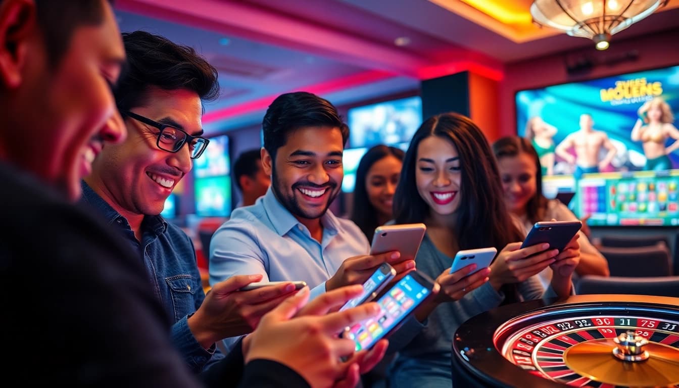 Players interacting with hb88's vibrant online casino games on mobile devices.