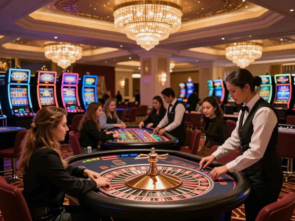Experience the thrilling gaming atmosphere at the website botanicabali casino with engaged players at roulette tables.