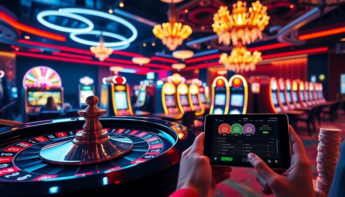C168 mobile gaming experience with vibrant slot machines and a stylish roulette wheel.