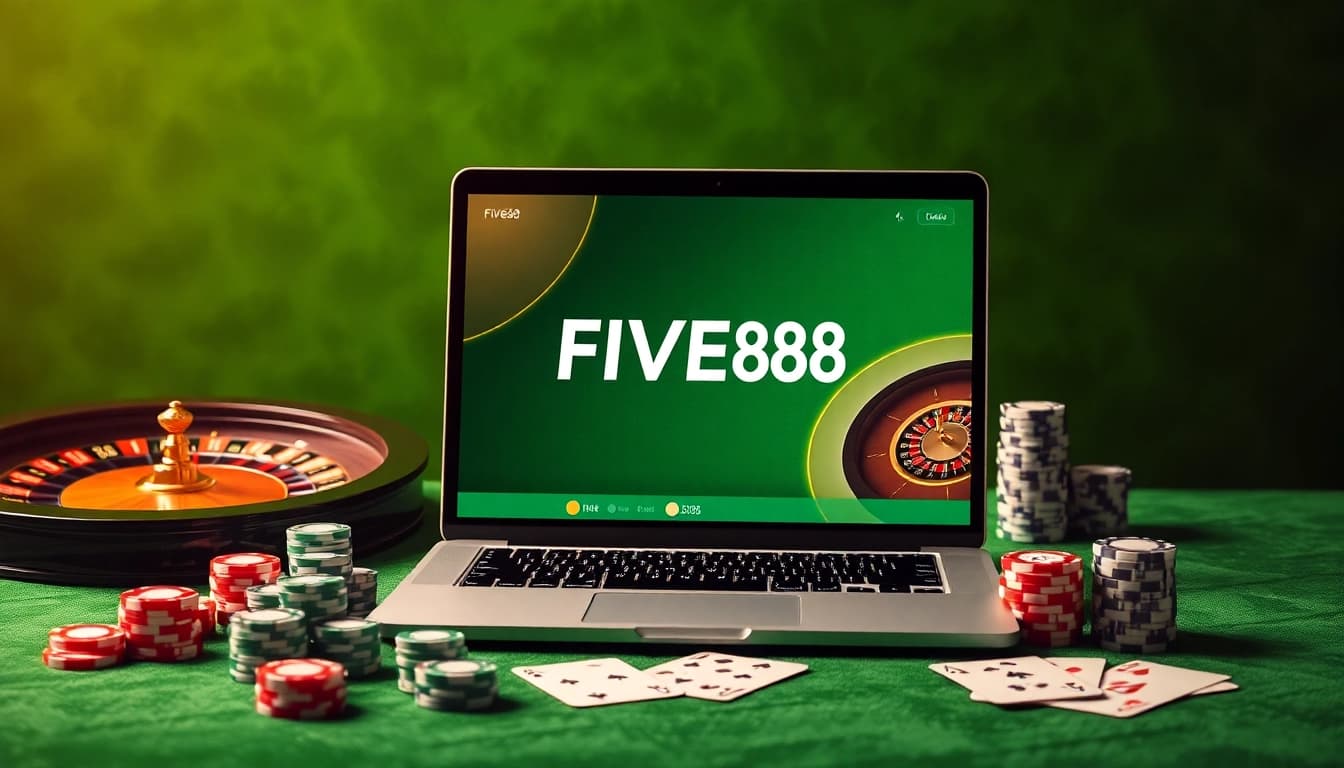 Experience link vào five88 with exciting online casino elements like poker chips and vibrant gaming graphics.