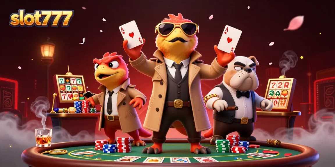 Enjoy excitement at slot777 with raptors sneaking into a VIP lounge surrounded by vibrant casino elements.