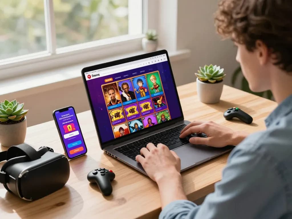 Excited user exploring dash88 e-commerce platform for slot games on laptop.