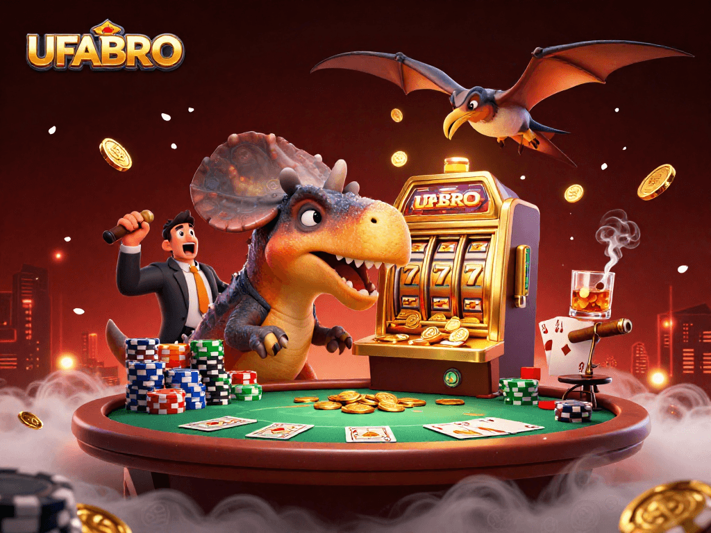 UFABRO offers thrilling wins with cartoon dinosaurs at a colorful casino adventure.