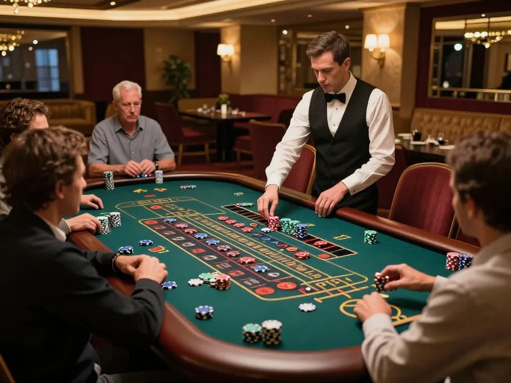 Tabel roulette COMBO99 di kasino mewah dengan pemain yang memasang taruhan dengan antusias.