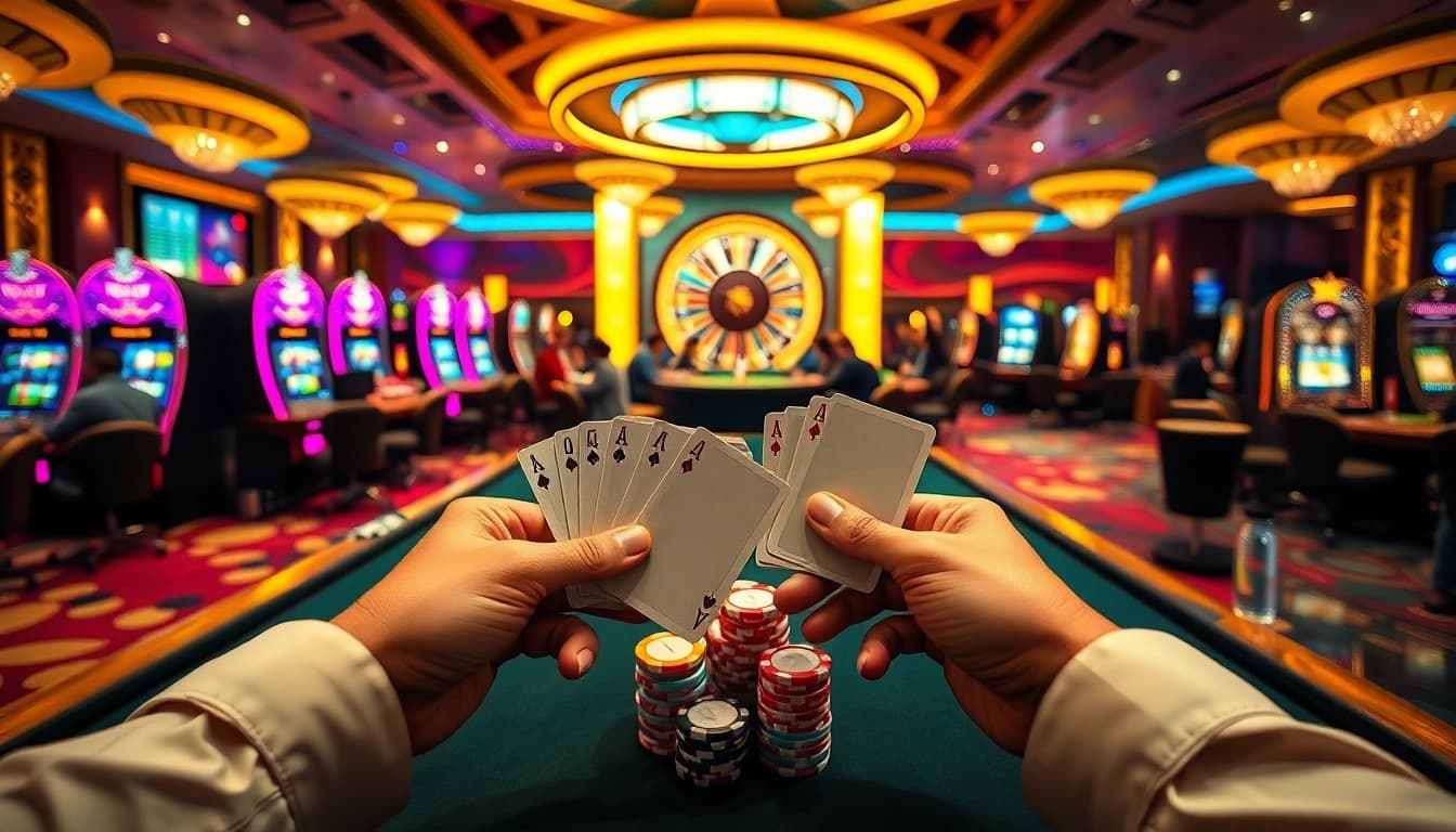Experience the excitement of uu88 at luxurious casino tables with vibrant chips and cards.