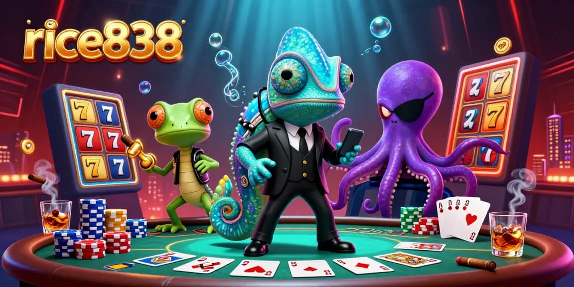 Experience thrilling slots with rice838, as the agent and companions navigate a vibrant casino atmosphere.