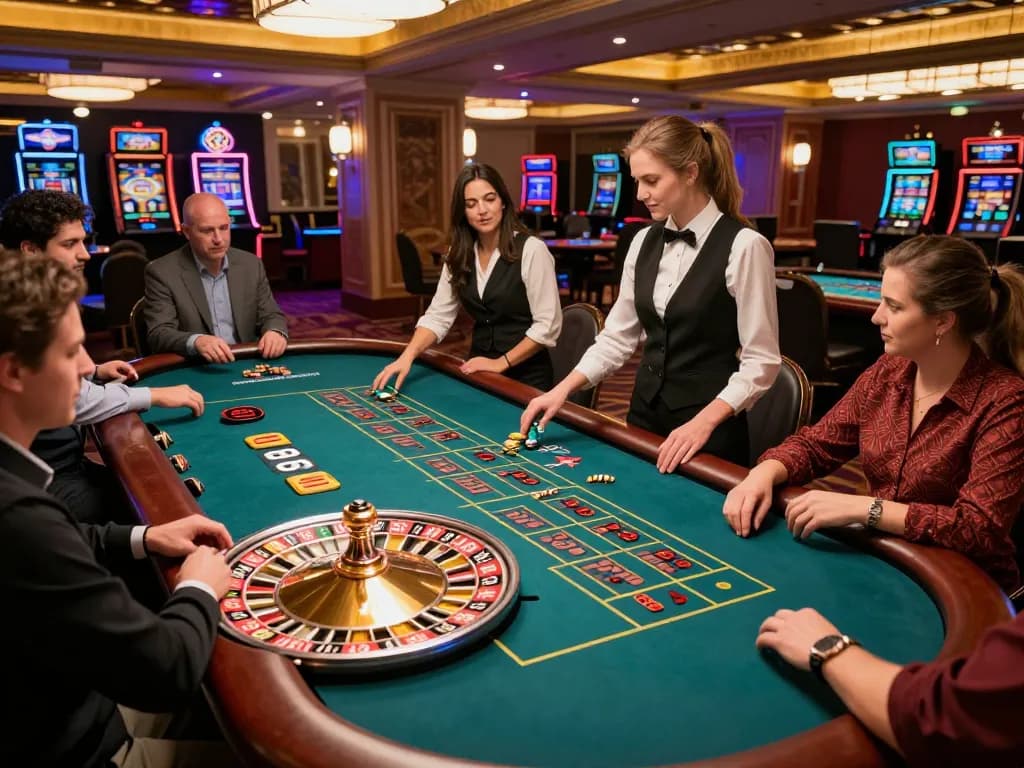 Players actively betting on TR88 roulette table in an upscale casino environment