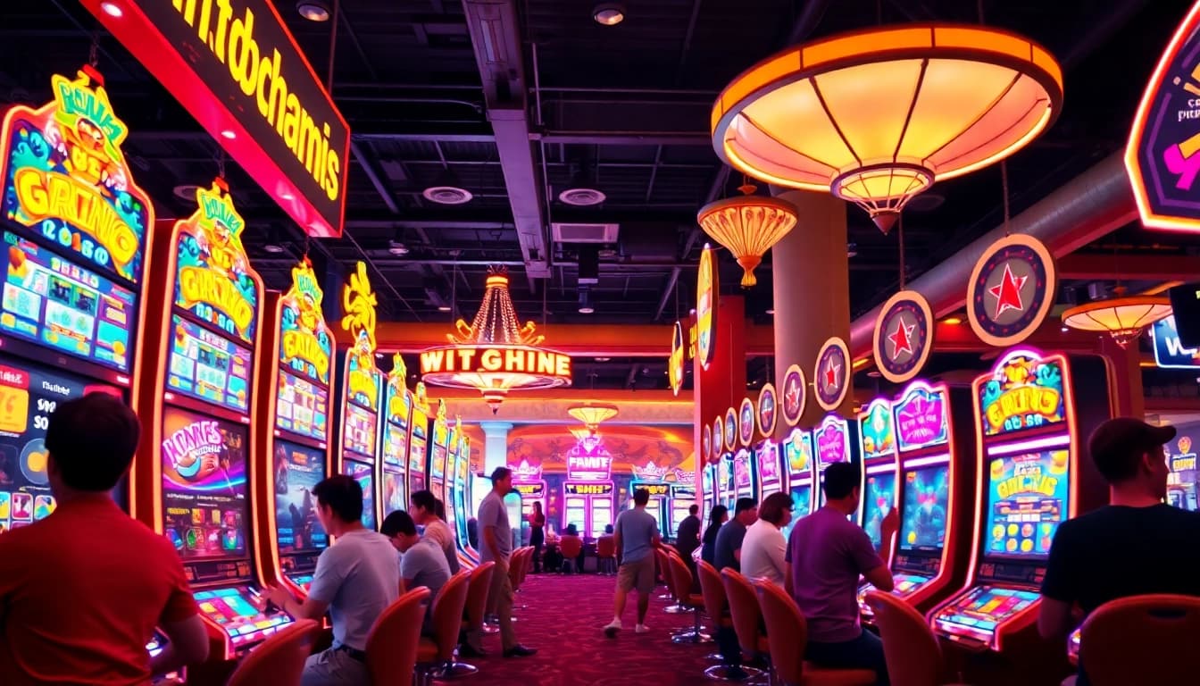 Engaged players enjoying the Nova88 fishing games at a lively casino, embodying an exciting atmosphere.
