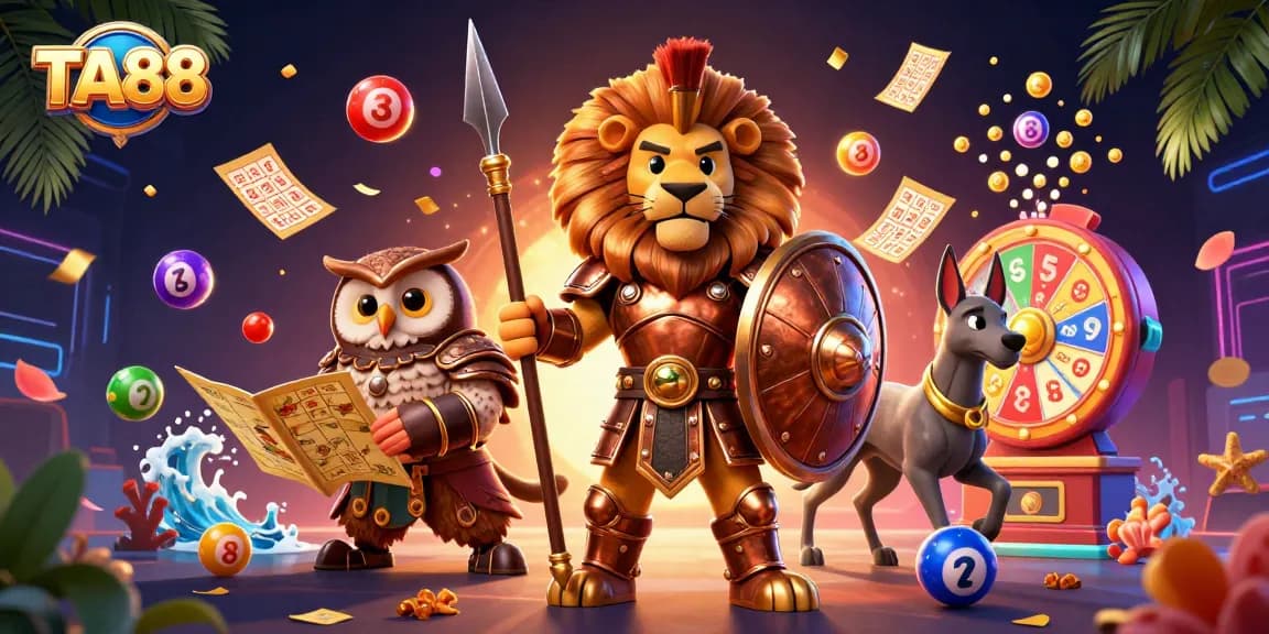 Engage in winning strategies with TA88's vibrant lottery and gaming elements showcased in 3D.