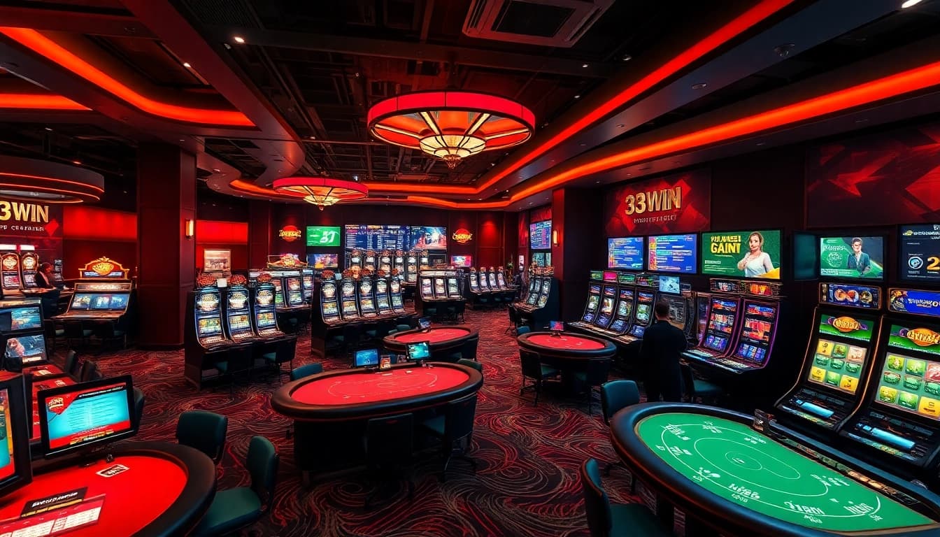 Experience the excitement of 33win with a vibrant online gaming platform showcasing casino action and sports betting.