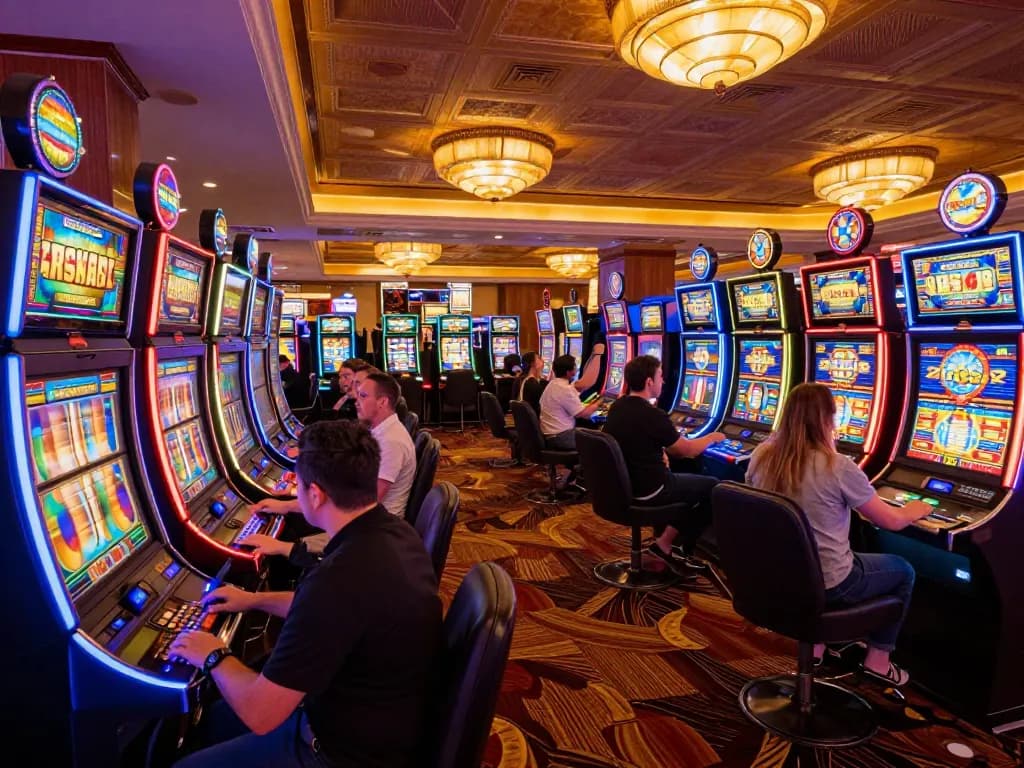 Players enjoying vibrant slot machines at tr88 casino, capturing the excitement of winning.