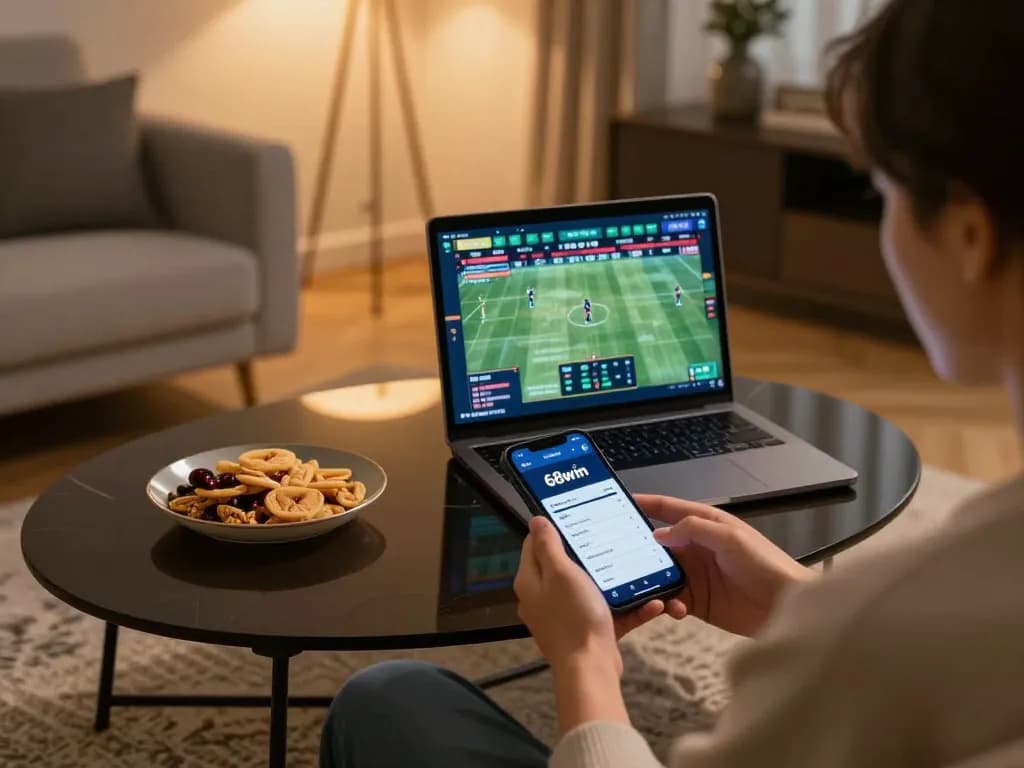 Person placing bets on 68win app, showcasing online sports betting excitement and engagement