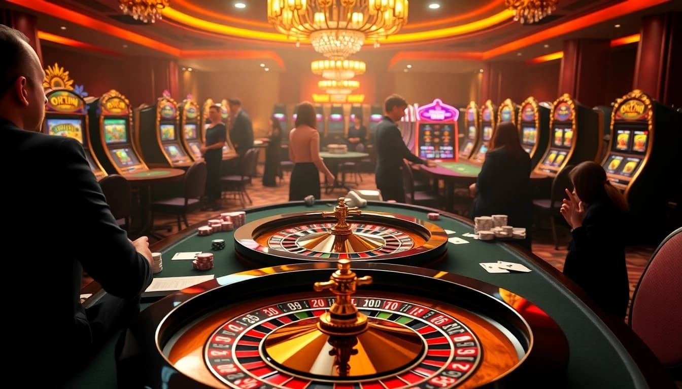 Engaging players enjoying a thrilling game at OKFUN's luxurious casino table.
