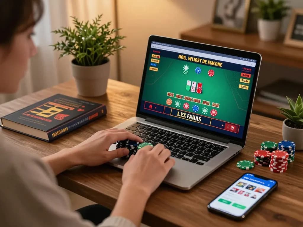 Engaging in strategic online blackjack at home while exploring transcrime-related gaming insights.