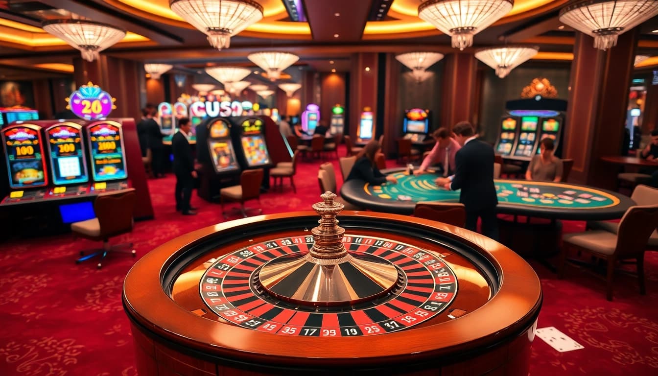 Experience thrilling gaming at king88hi.com with vibrant casino visuals and players at the roulette.
