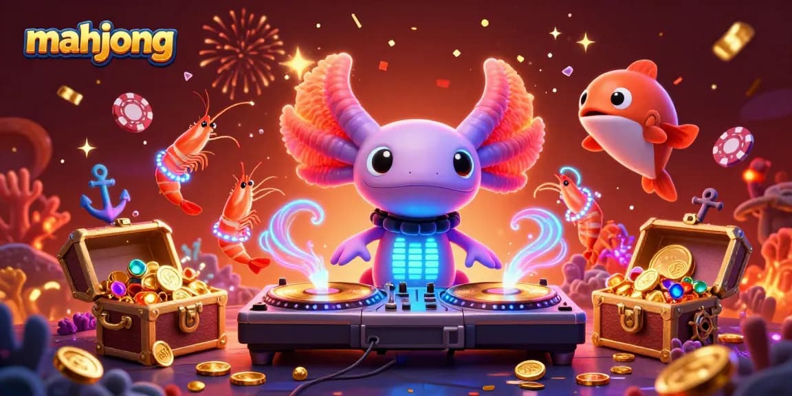 Experience the energetic world of mahjong with vibrant characters and dynamic casino elements in this 3D illustration.
