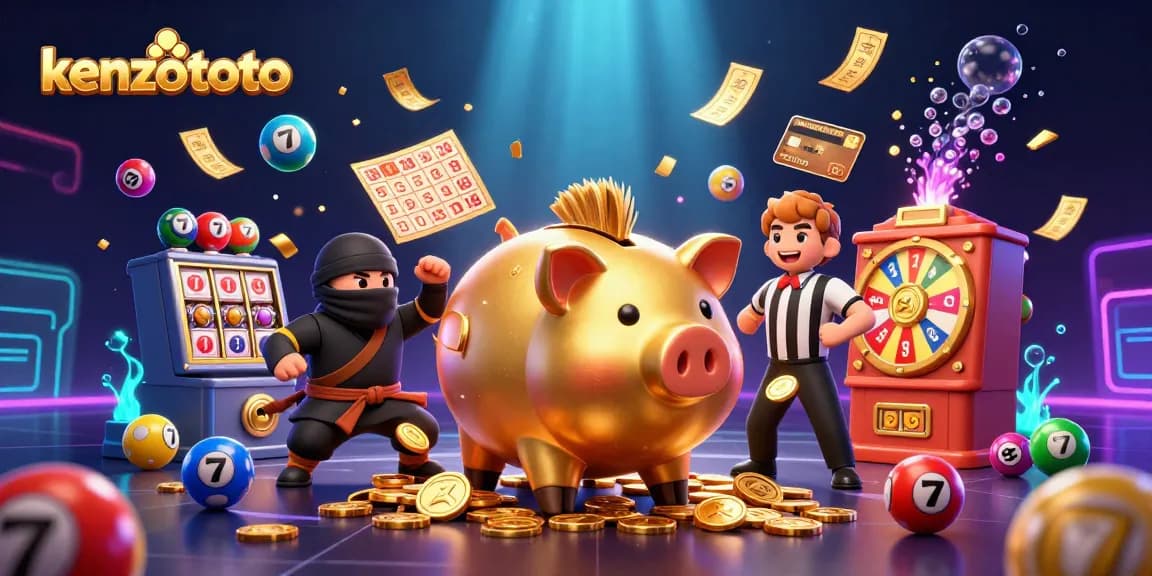 Engage with kenzototo in an exciting slot-themed 3D illustration filled with vibrant elements.
