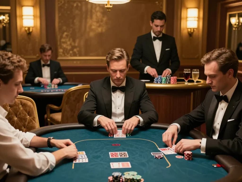 Players strategizing in an upscale poker room at 100VIP, showcasing dynamic gameplay and luxurious ambiance.