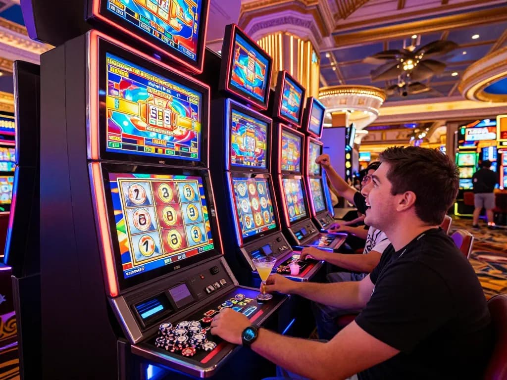 Pemain menikmati mesin slot link dalam suasana kasino yang hidup
