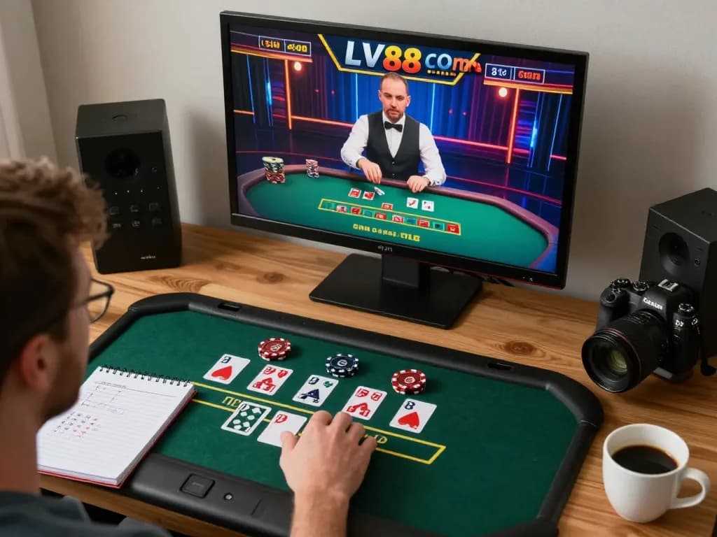 Engaging live blackjack gameplay on LV88.com at a modern home setup