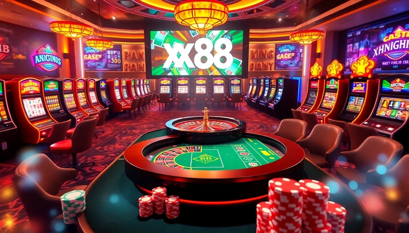 Gamblers enjoying live casino action at xx88 with modern interfaces and colorful game elements.