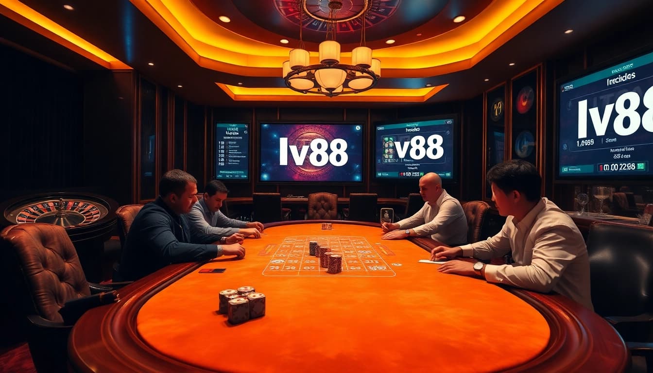 High-stakes poker action at lv88 casino featuring intense players and vivid gambling atmosphere.