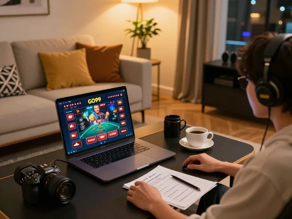 Experience dynamic gameplay on GO99 in a cozy home gaming setup with a sleek laptop interface