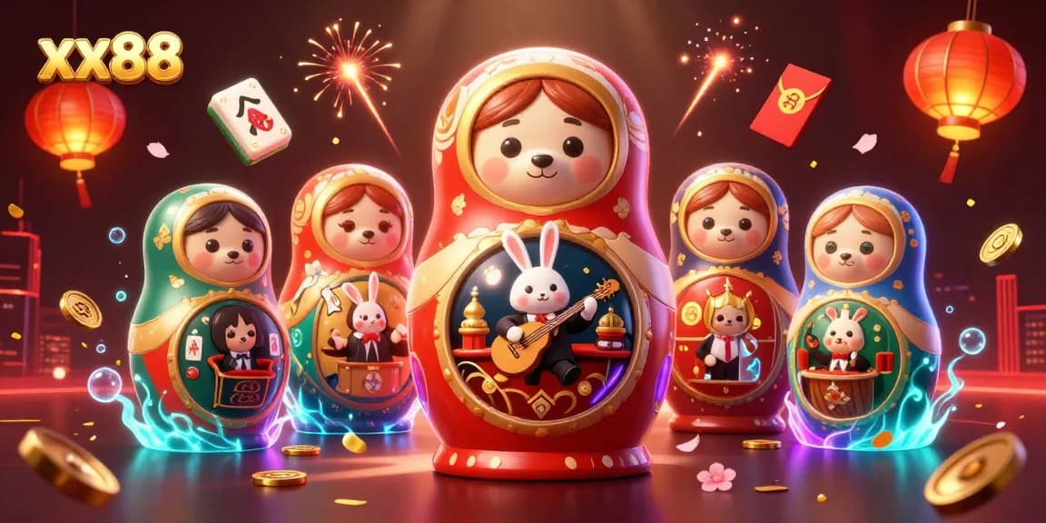 Engage with xx88's vibrant gaming world featuring festive casino-themed characters.
