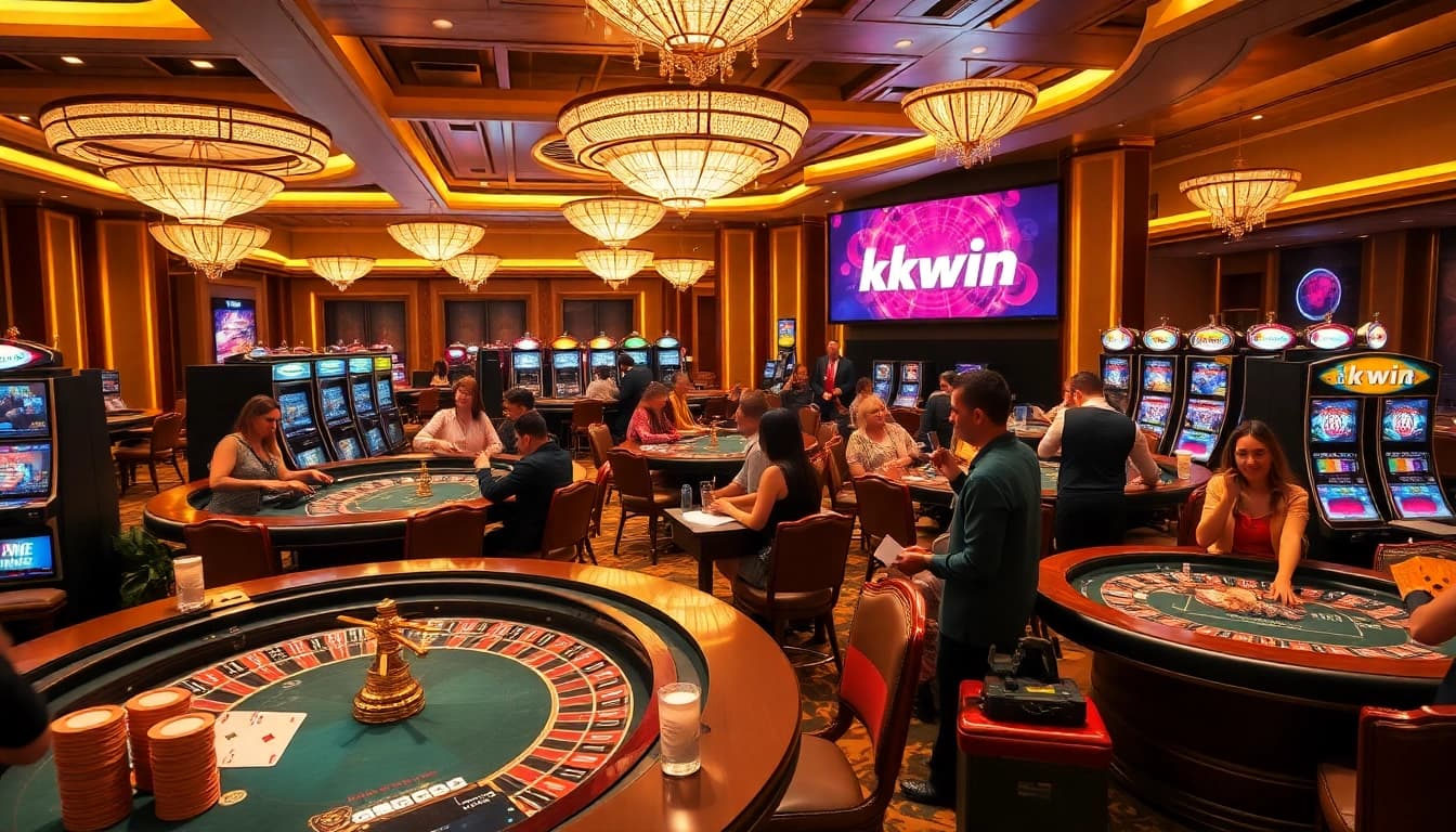 Experience thrilling gaming at kkwin with vibrant casino tables and enthusiastic players.