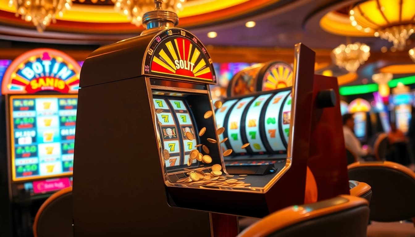 Menangkan slot gacor mudah menang di kasino dengan mesin slot yang penuh cahaya dan koin yang berkilauan.