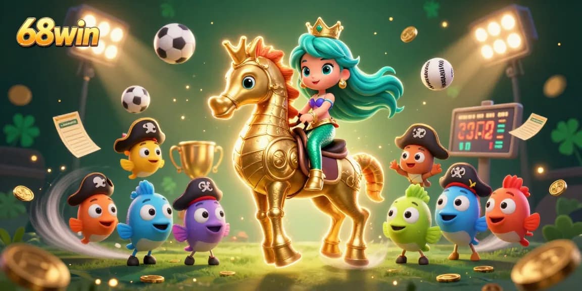 Engage with 68win's dynamic sports betting scene, featuring vibrant characters and action-packed elements.