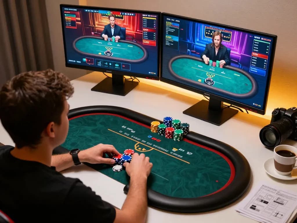 Engaged player strategizing their next move on trang chủ xx88 poker tables, showcasing a vibrant online gaming experience.