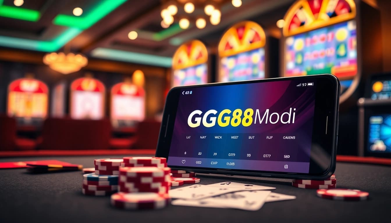 Exciting gaming atmosphere at GG88.MOBI, featuring vibrant casino tables and slot machines.